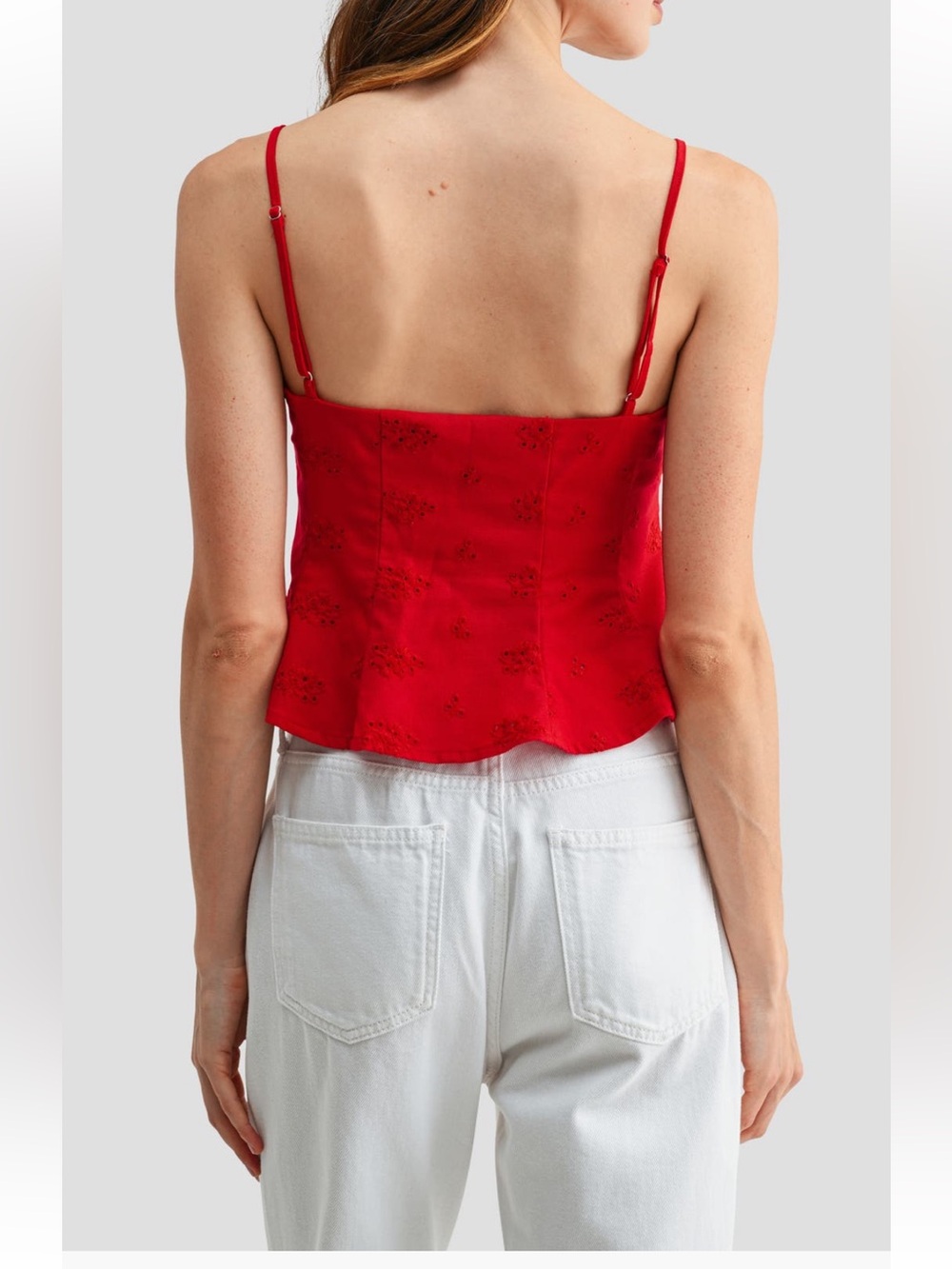 All In Favor Red Embroidered Peplum Cami Tank Top - Picture 2 of 3